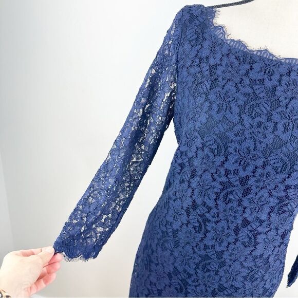 Diane Von Furstenberg Zarita Lace Mini Dress in Navy‎ Blue Size 10 - Picture 4 of 14
